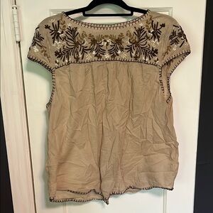 Old Navy Tan and Black Embellished Boxy Blouse